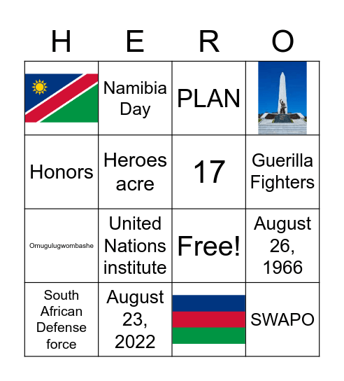 Heroe's Day Bingo Card