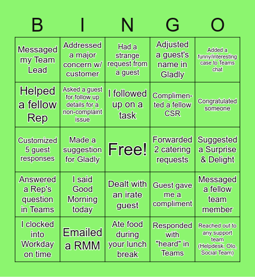 HOSPITALITY Bingo Card