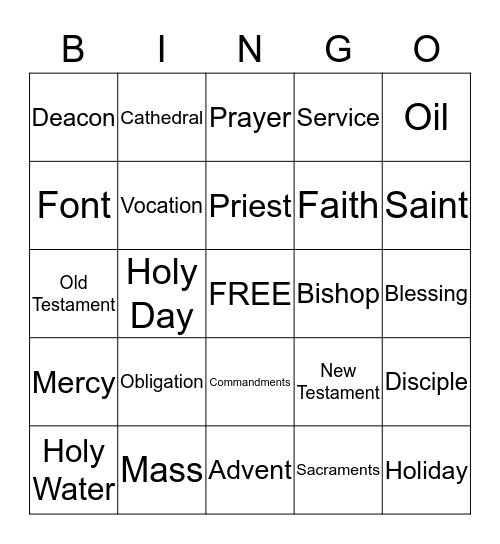 Our Lady of Sorrows Bingo Card