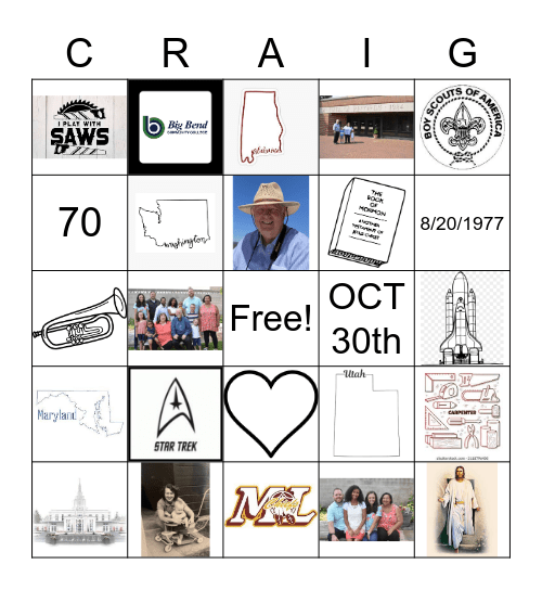 All About Craig! Bingo Card