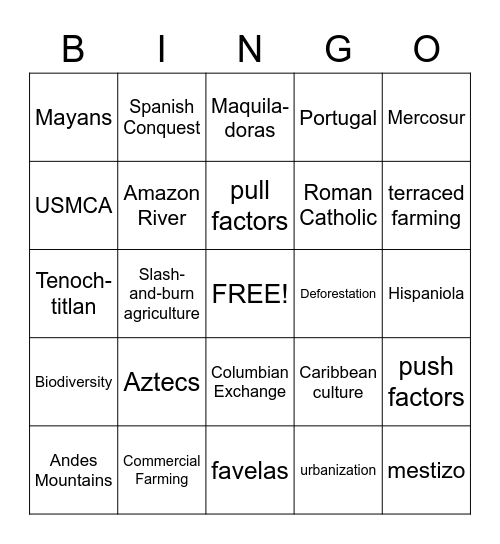 Latin America Bingo Card