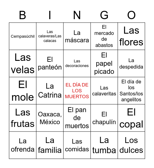 EL DÍA DE LOS MUERTOS Bingo Card