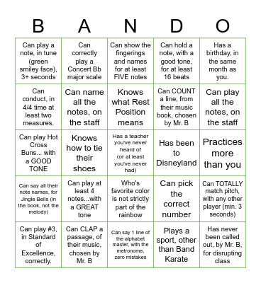 Simonds Band Room Bingo - Find Someone Who... Bingo Card