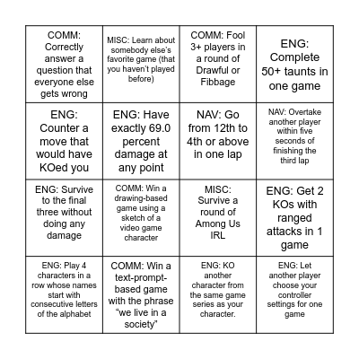 Task List Bingo Card