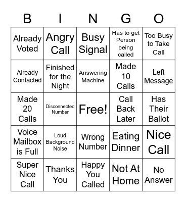 Phone Bank BINGO 2022 Bingo Card