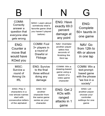 Task List Bingo Card