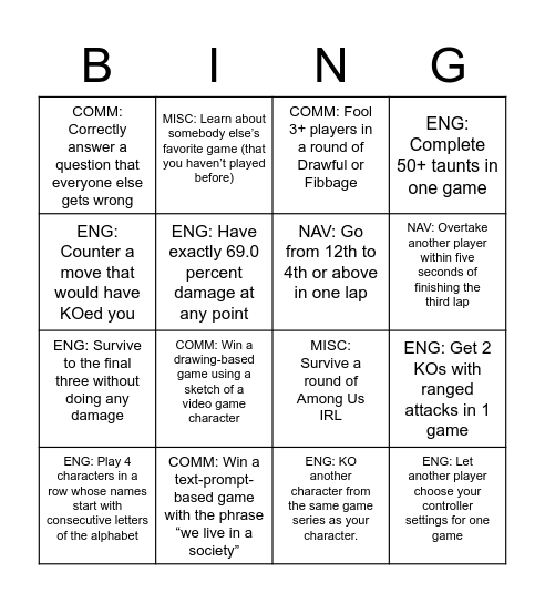 Task List Bingo Card