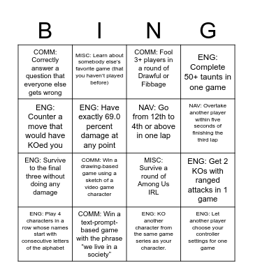 Task List Bingo Card