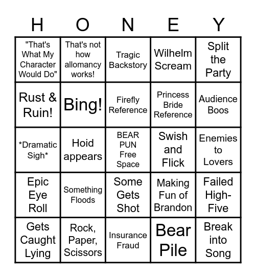 Honey Heist Bingo Card