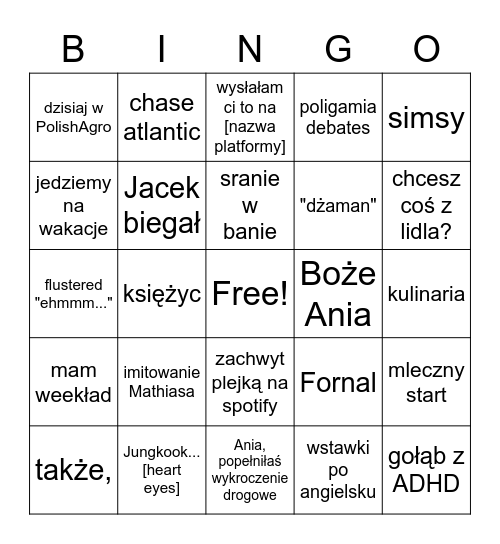 Ania i Zuza starter pack Bingo Card
