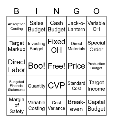 CVP-Variable Cost-Budget-Halloween Bingo Card