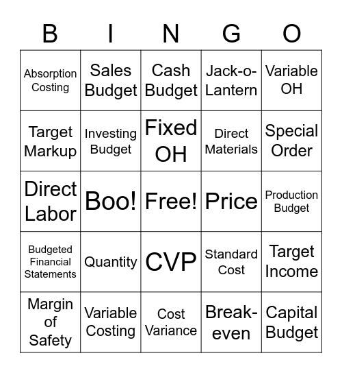CVP-Variable Cost-Budget-Halloween Bingo Card