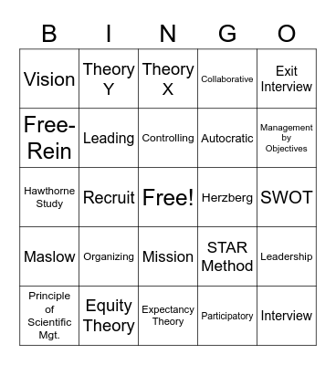 Human Resources Bingo Card