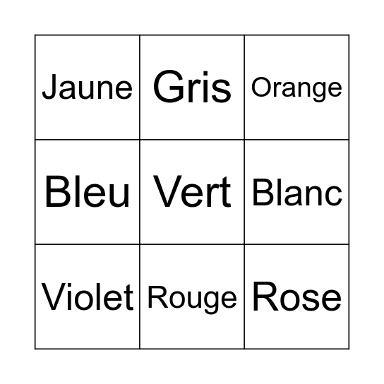 Les Colours Bingo Card