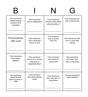 Find Someone BING...O Bingo Card