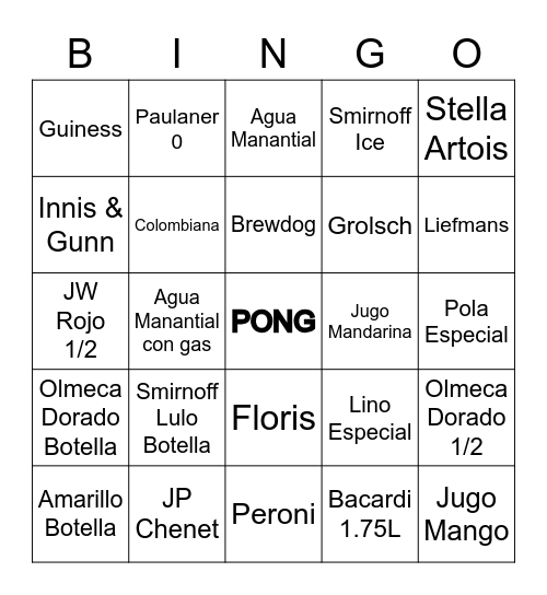 BINGO PONG Bingo Card