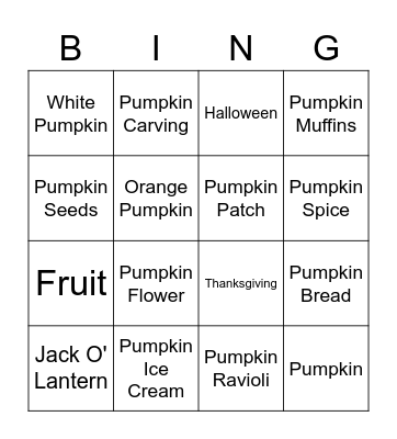 Pumpkin Bingo Card