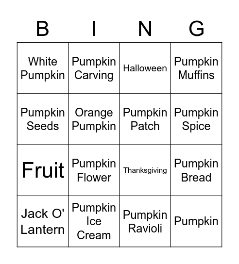 Pumpkin Bingo Card