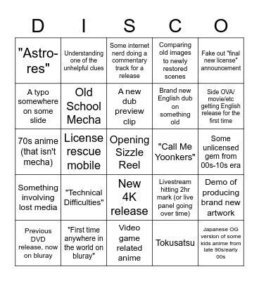 Discotek Media Panel Bingo Card