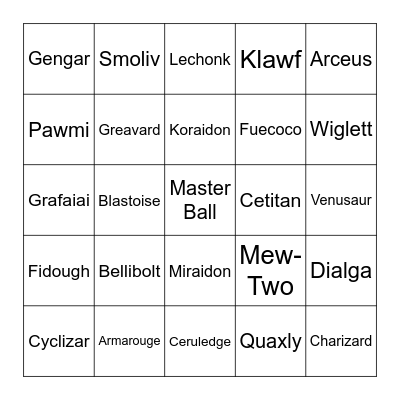 Pokemon Bingo Card