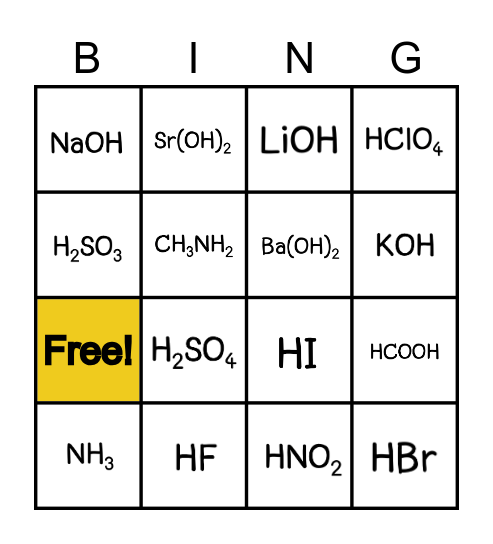 Acid - Base BINGO!!! Bingo Card