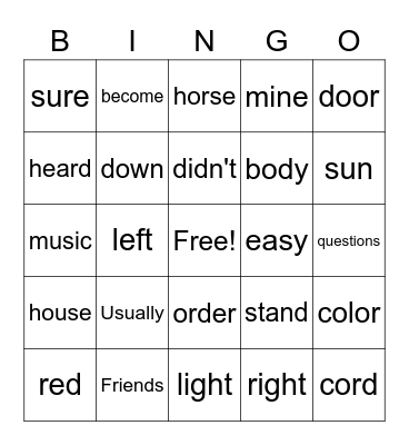 Fry Words 321-330 Bingo Card