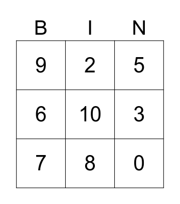 Number Bingo Card