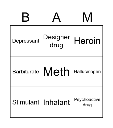 Illegal Drugs Bingo Bam Bingo Card
