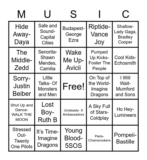 Mixtape Bingo Card