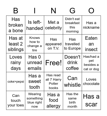 Get to Know Each Other Bingo Card