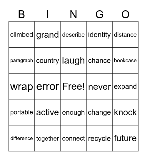 D.E.A.R TIME Bingo Card