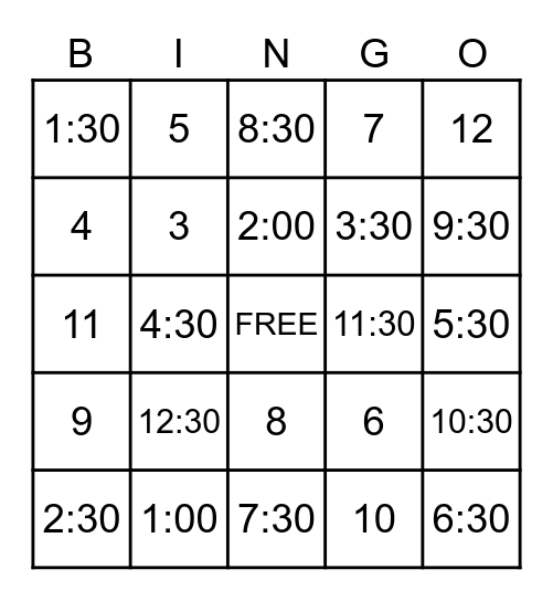 Bingo - O'Clock Bingo Card