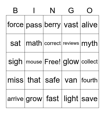 Pronunciation Bingo Card