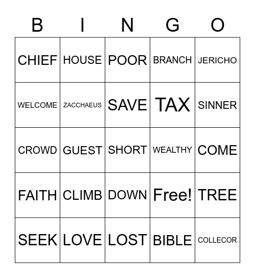 ZacchaeusLK19:1-10 Bingo Card