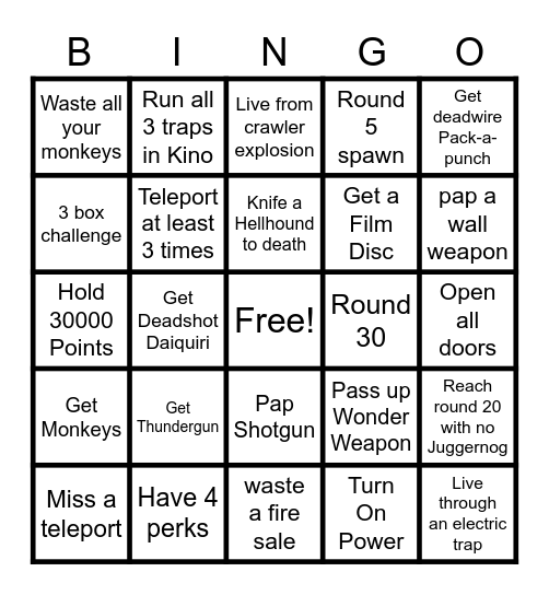 Call of Duty Black Ops 3 Zombies - Kino Der Totne Bingo Card