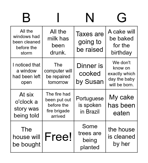 Passive voice Bingo Card
