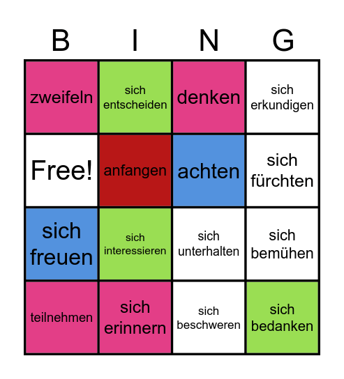 B1.1 Verben mit Präpositionen Bingo Card