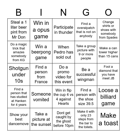 Surpriser bingo Clubs Bingo Card