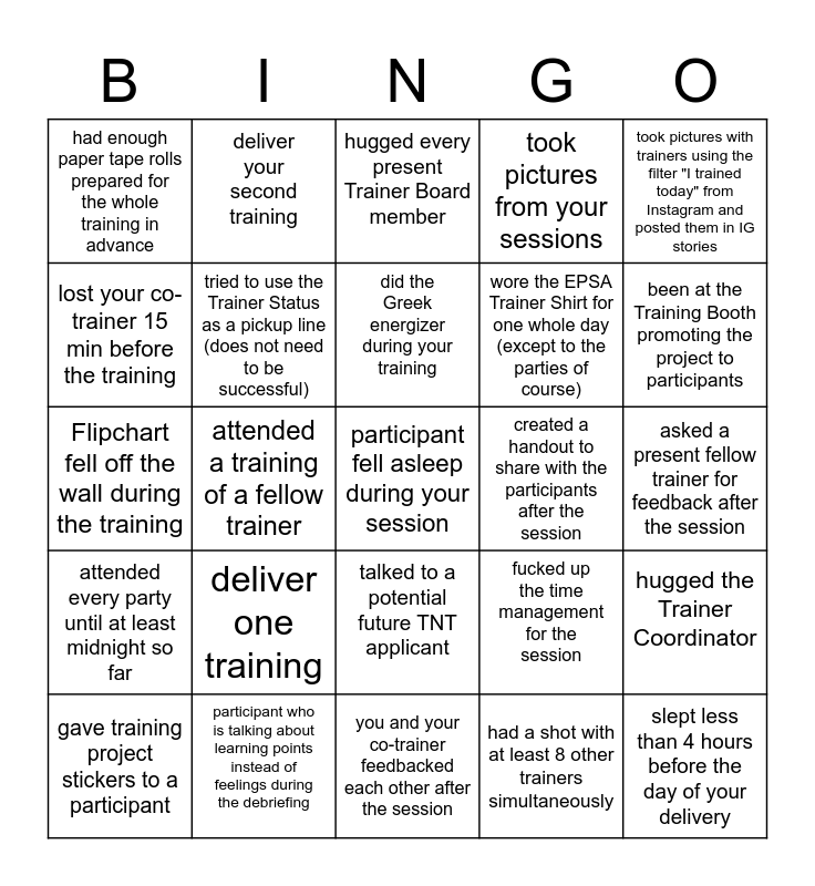 EPSA Trainer Bingo AA Athens 2022 Bingo Card