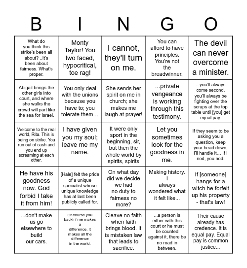 MiD & Crucible Quotes Bingo Card