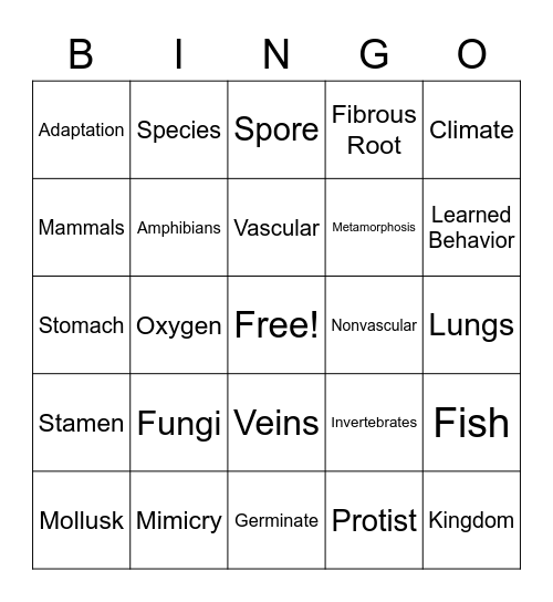 SCIENCE BINGO Card