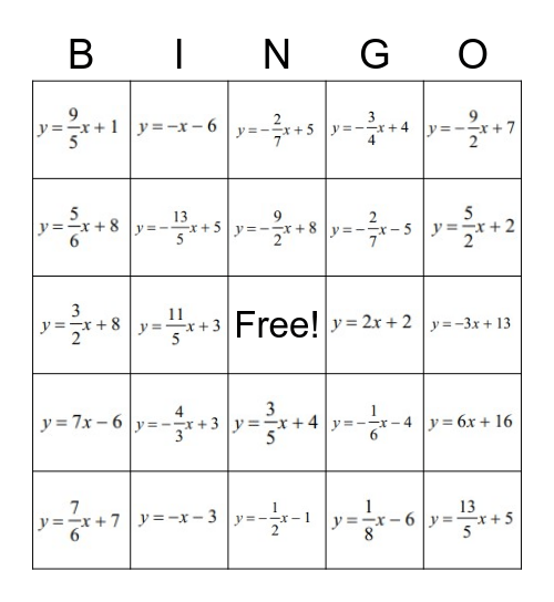 Literal Equations BINGO Card