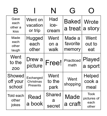 Grandparent/Special Person...Together Have You Bingo Card