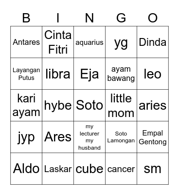 Untitled Bingo Card