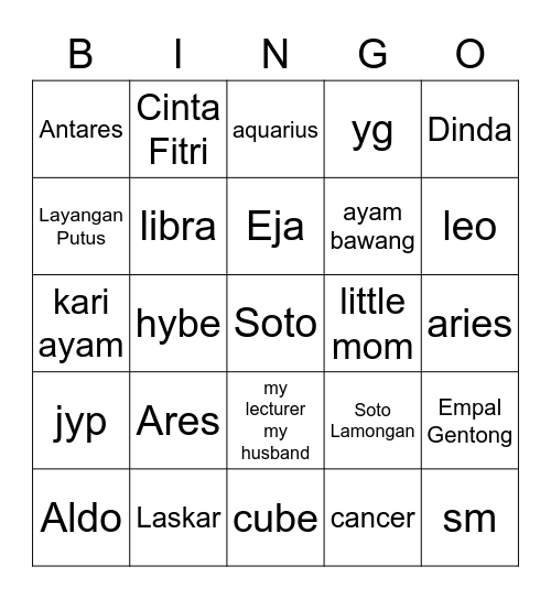 Untitled Bingo Card