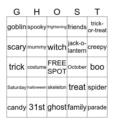 GHOST BINGO Card