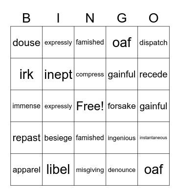 Vocabulary: Unit 1 Bingo Card