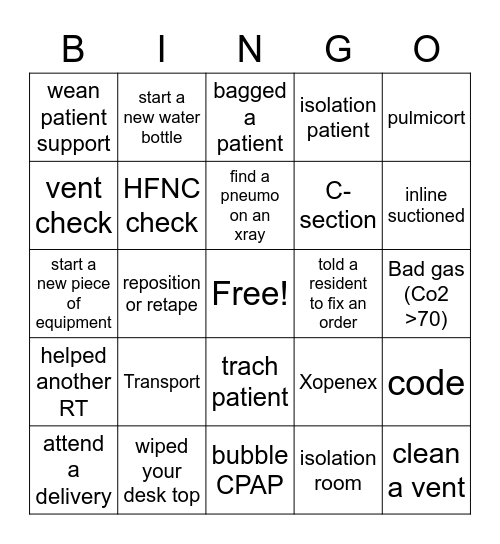 Respiratory Care Week 2022 Bingo Card