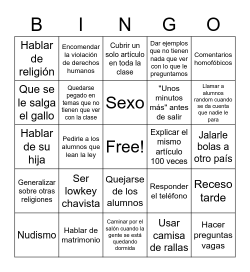 Bingo Régimen Bingo Card