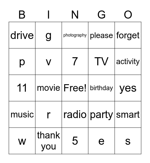 ASL Bingo Card